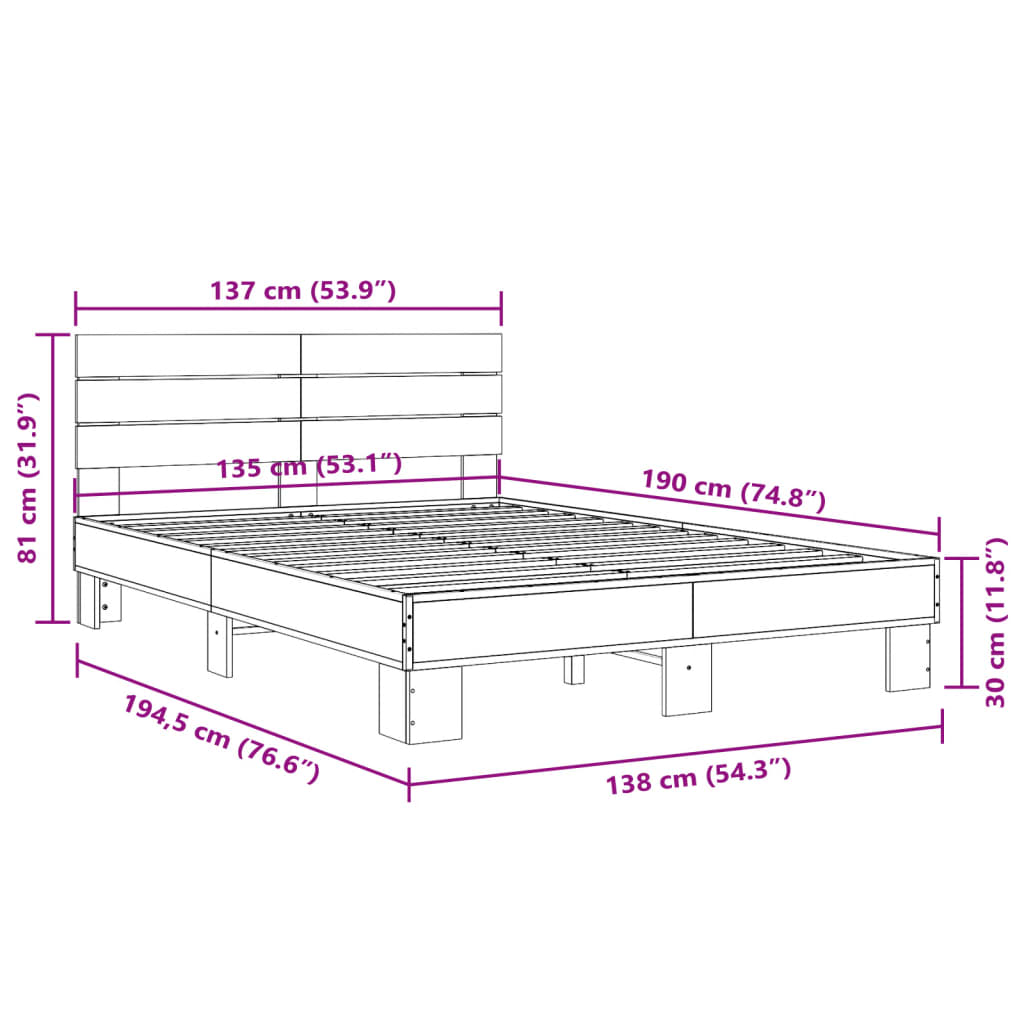 vidaXL Cadre de lit sans matelas chêne marron 135x190 cm