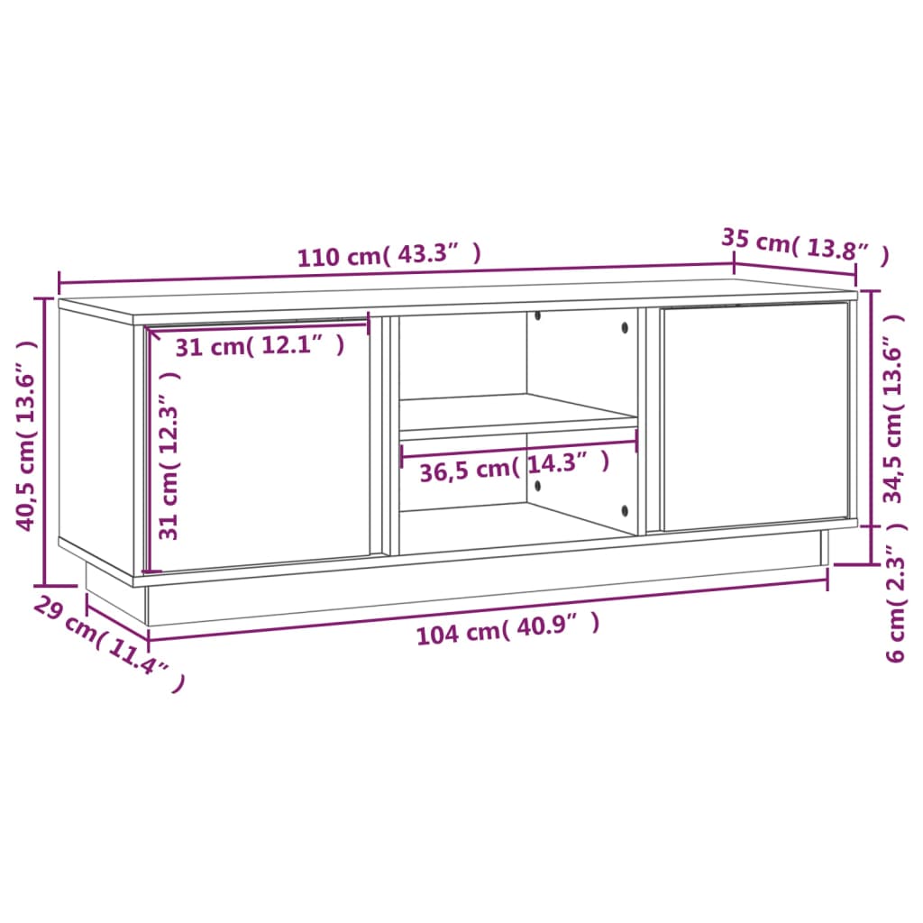 vidaXL Meuble TV 110x35x40,5 cm Bois de pin massif