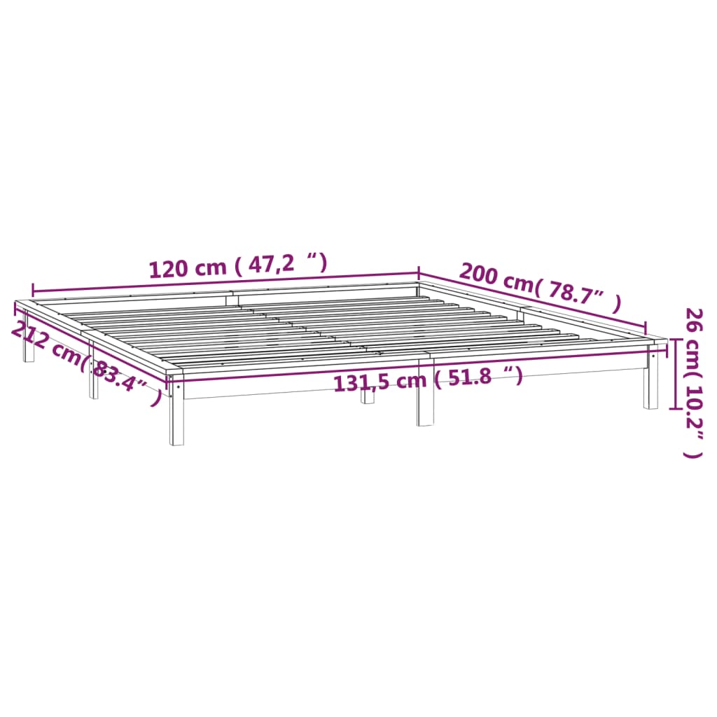 vidaXL Cadre de lit à LED sans matelas 120x200 cm bois massif