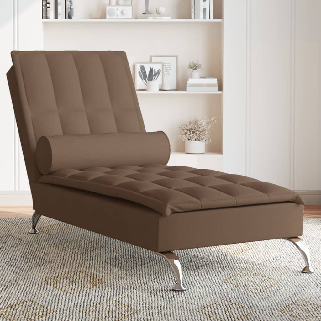 vidaXL Chaise longue de massage avec traversin marron tissu