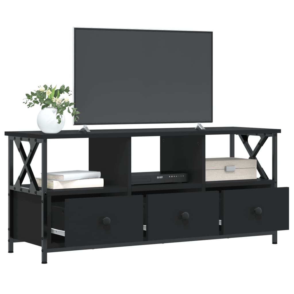 vidaXL Meuble TV noir 102x33x45 cm bois d'ingénierie et fer