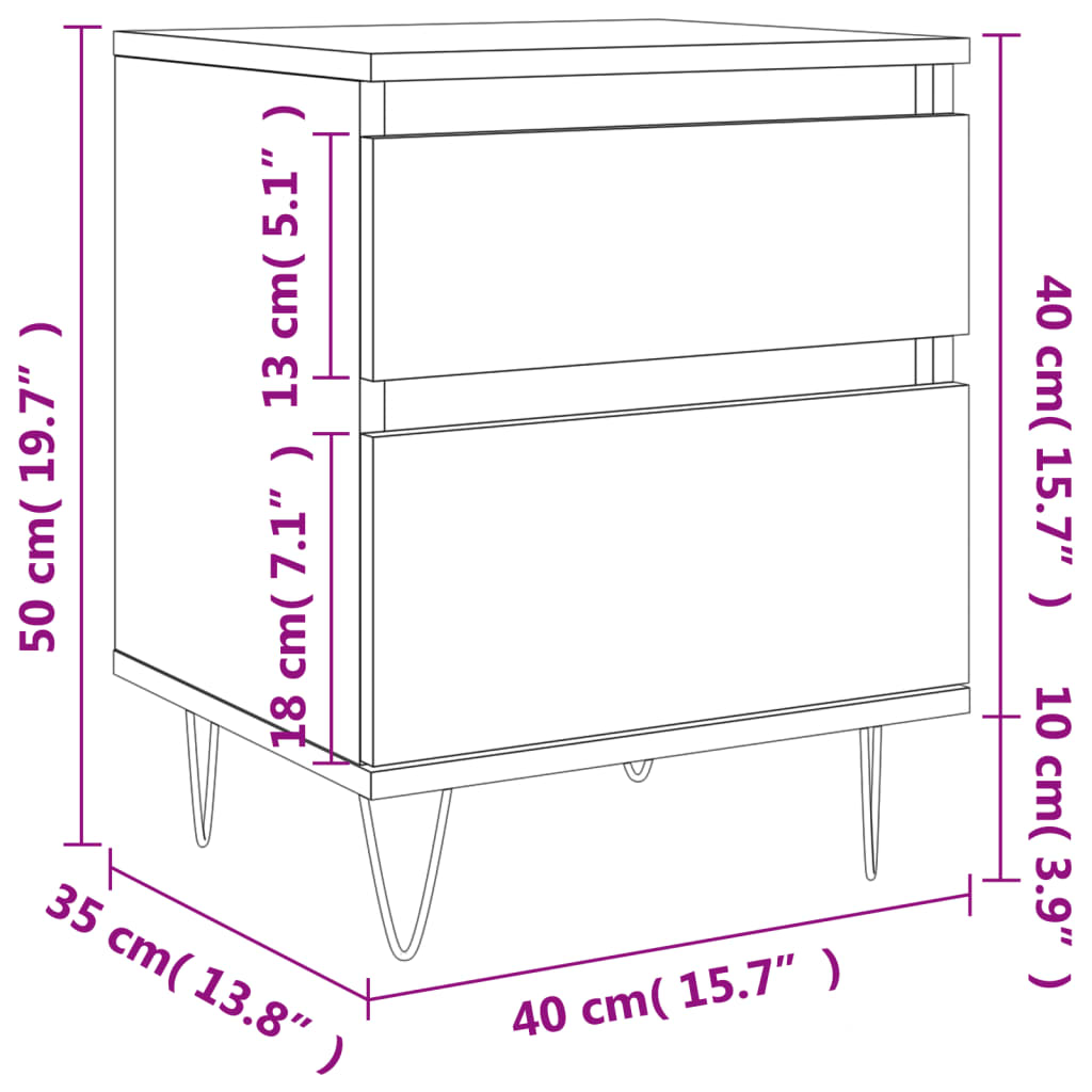 vidaXL Table de chevet chêne fumé 40x35x50 cm bois d’ingénierie