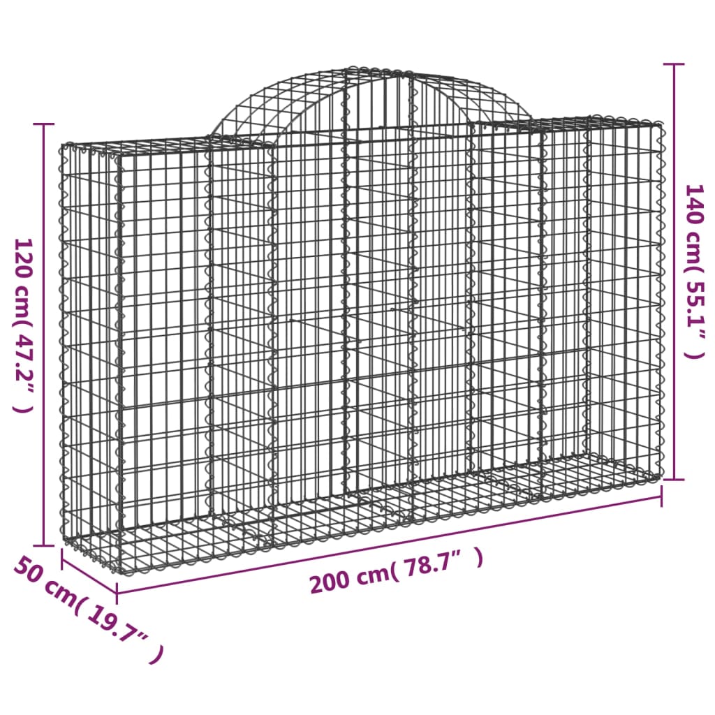 vidaXL Paniers à gabions arqués 20 pcs 200x50x120/140 cm Fer galvanisé