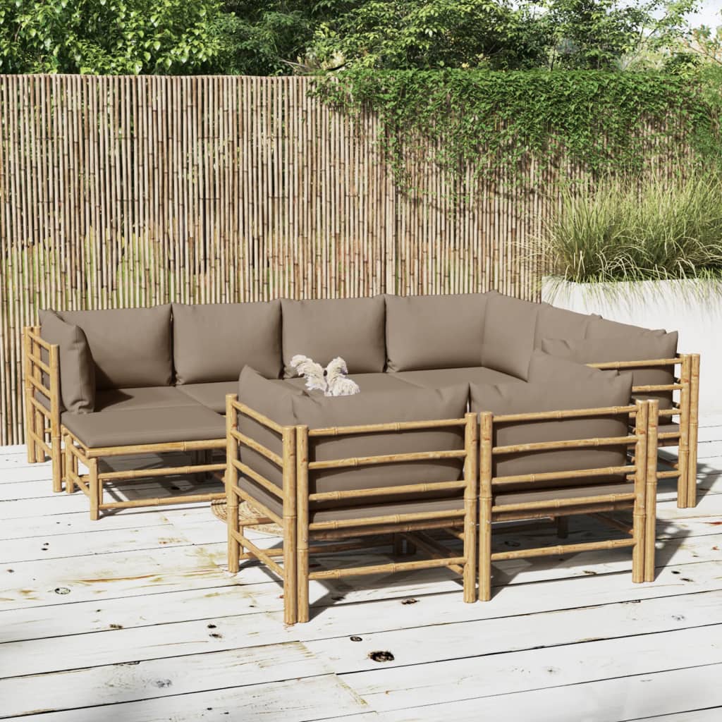 vidaXL Salon de jardin 10 pcs avec coussins taupe bambou