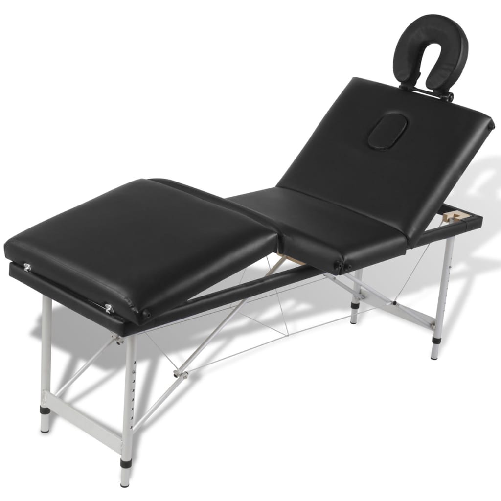 vidaXL Table pliable de massage Noir 4 zones avec cadre en aluminium